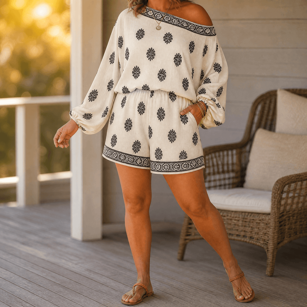 Solenne – Women's Bohemian Off-Shoulder Matching Set