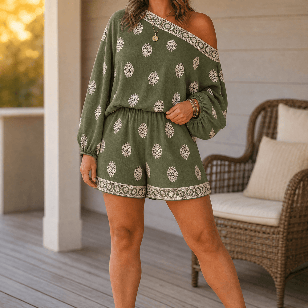 Solenne – Women's Bohemian Off-Shoulder Matching Set