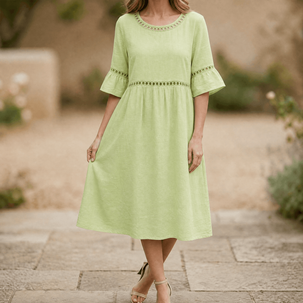 Solenne – Women's Breathable Cotton Linen Lace Midi Dress