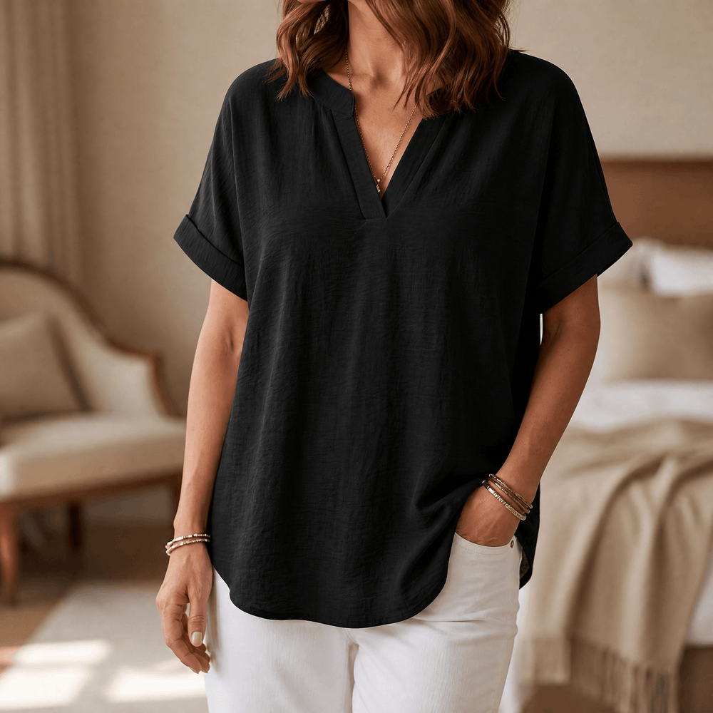 Solenne – Women's Soft Drape V-Neck Blouse