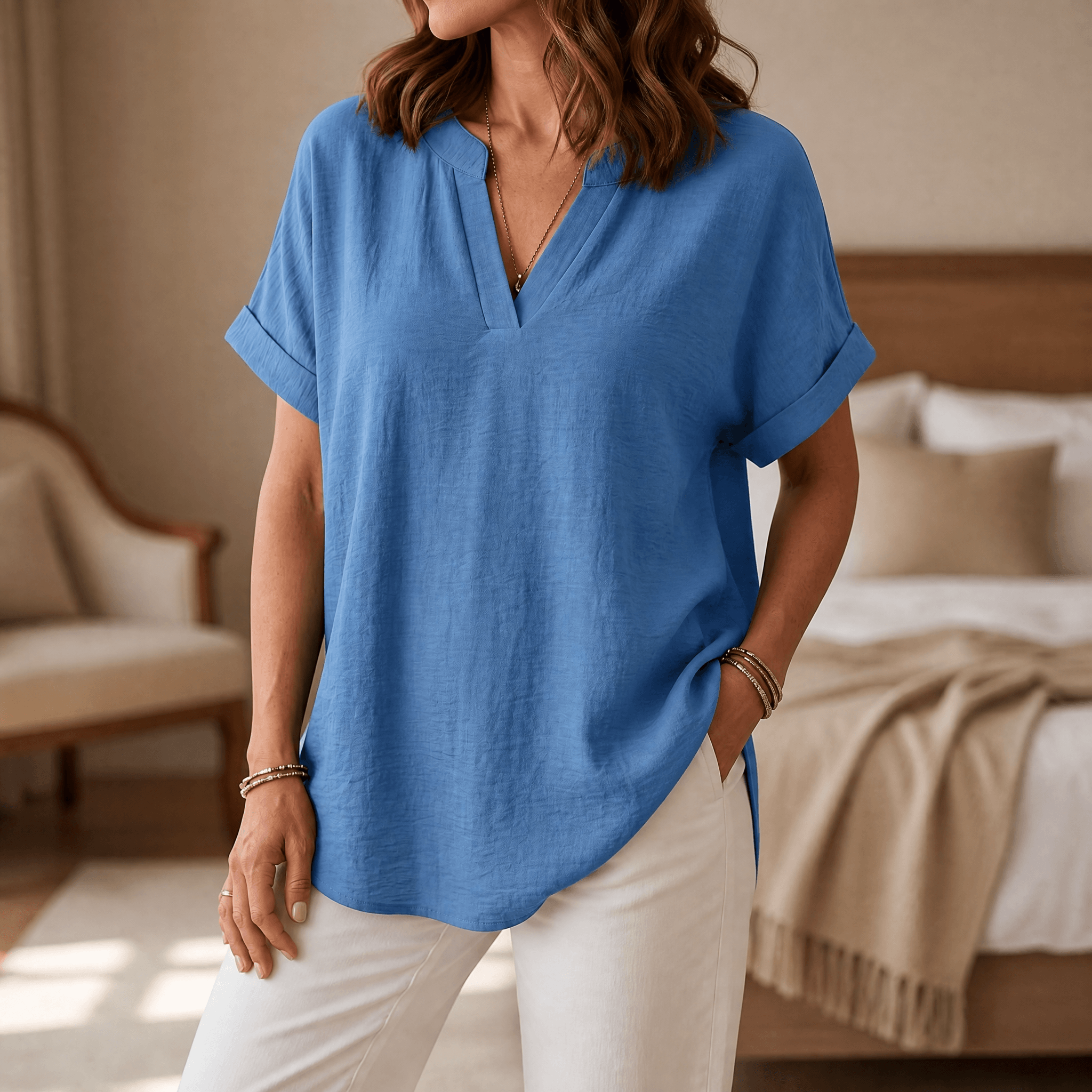 Solenne – Women's Soft Drape V-Neck Blouse