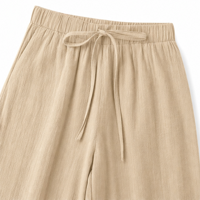 Solenne – Women's Wide Leg Drawstring Pants with Floral Cutwork Hem