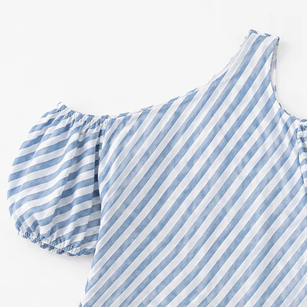 Solenta – Striped Off Shoulder Maxi Dress with Puff Sleeves