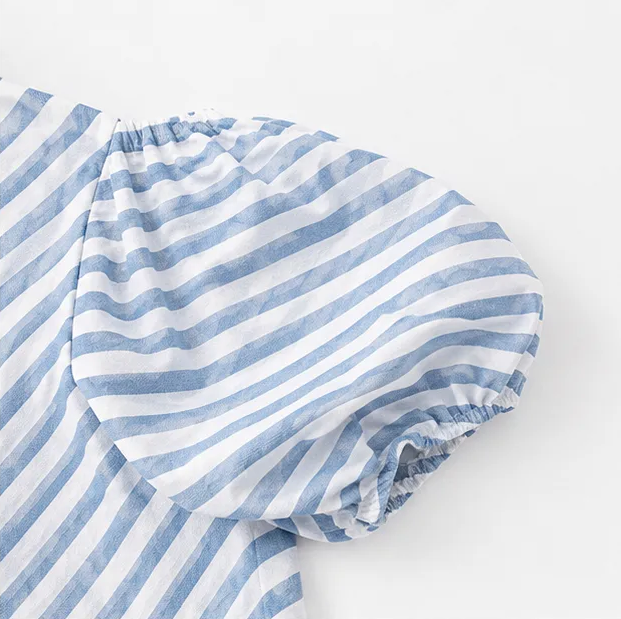 Solenta – Striped Off Shoulder Maxi Dress with Puff Sleeves