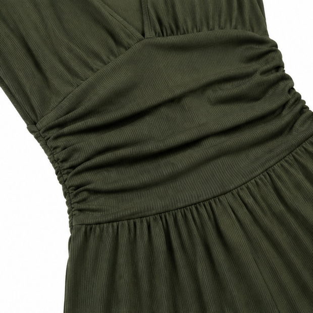 Solenya – Deep V Ruched Waist Sleeveless Romper