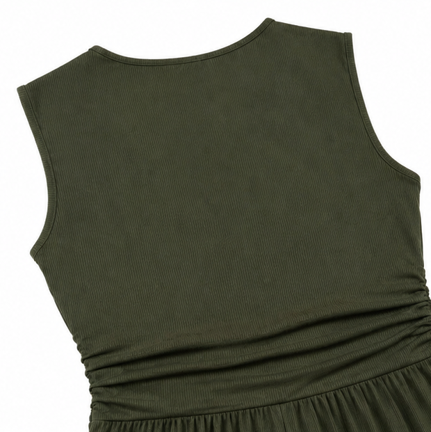 Solenya – Deep V Ruched Waist Sleeveless Romper