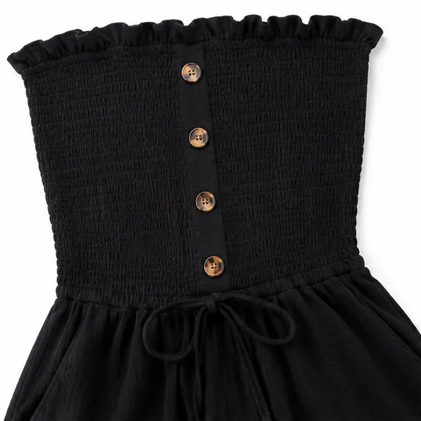 Solenya – Strapless Smocked Wide Leg Tube Romper