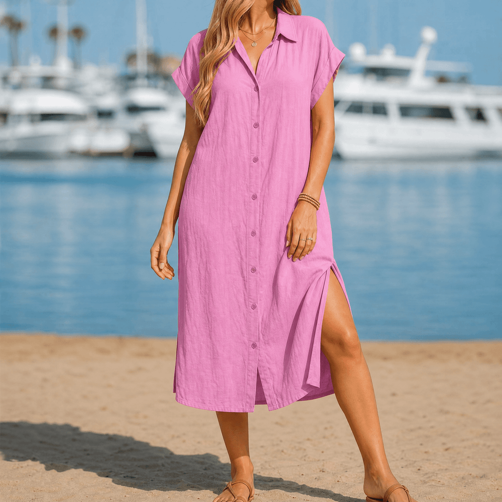 Solenya – Women's Breezy Button-Down Midi Dress