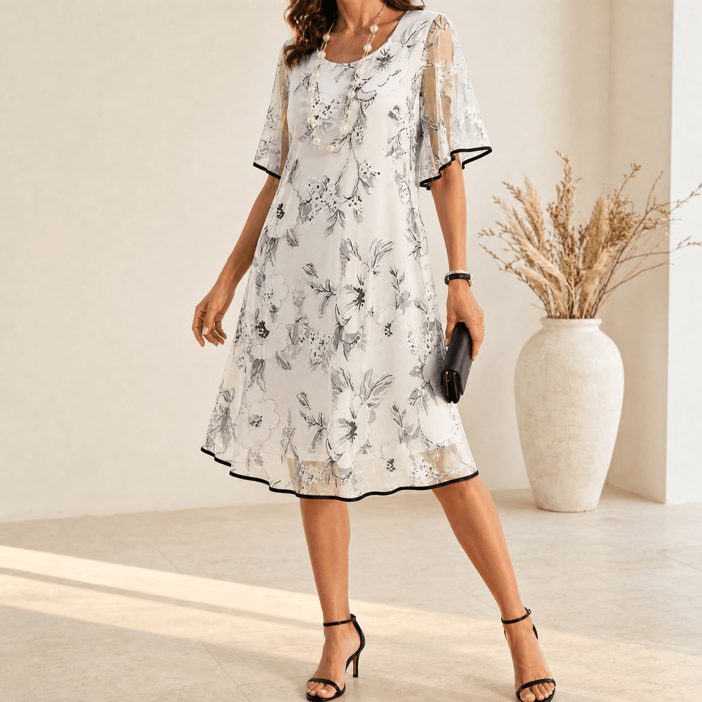 Solenya – Women's Floral Chiffon Dress with Sheer Overlay