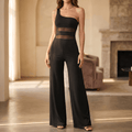 Solenza – Women's Sleek Wide-Leg Jumpsuit with Mesh Waist