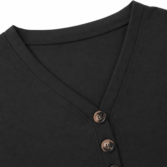 Soleya – Soft V-Neck Button Front Mini Dress with Rolled Sleeves
