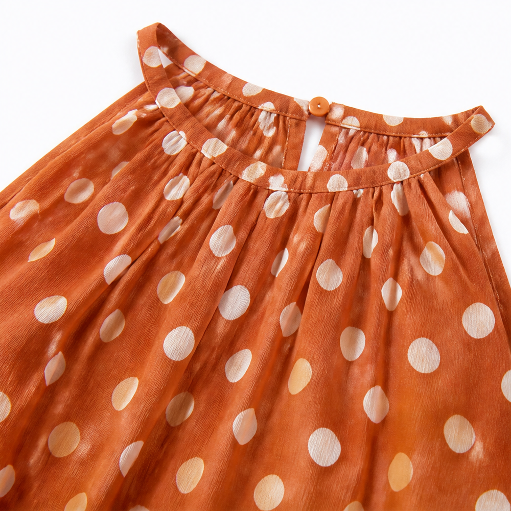 Soliana – Pleated Polka Dot Halter Midi Dress for Women