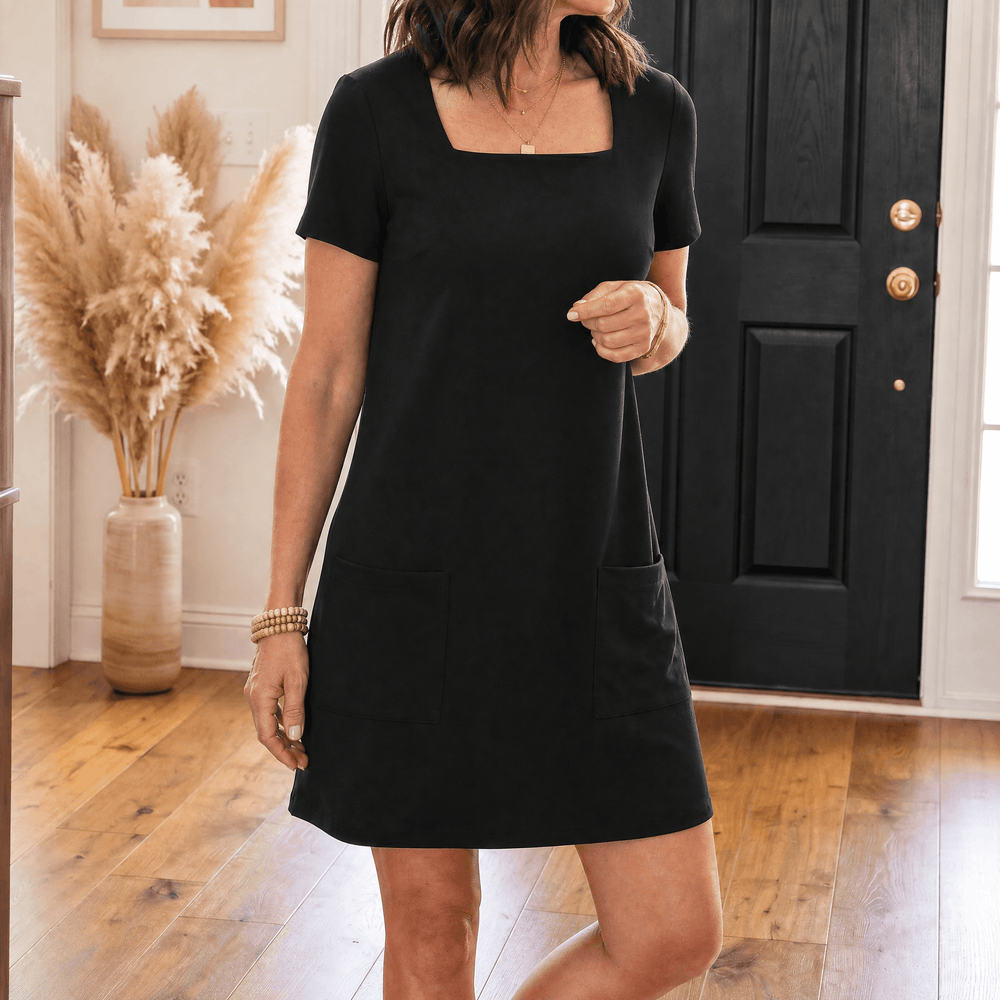 Soliva – Women's Soft Square-Neck Pocket Dress