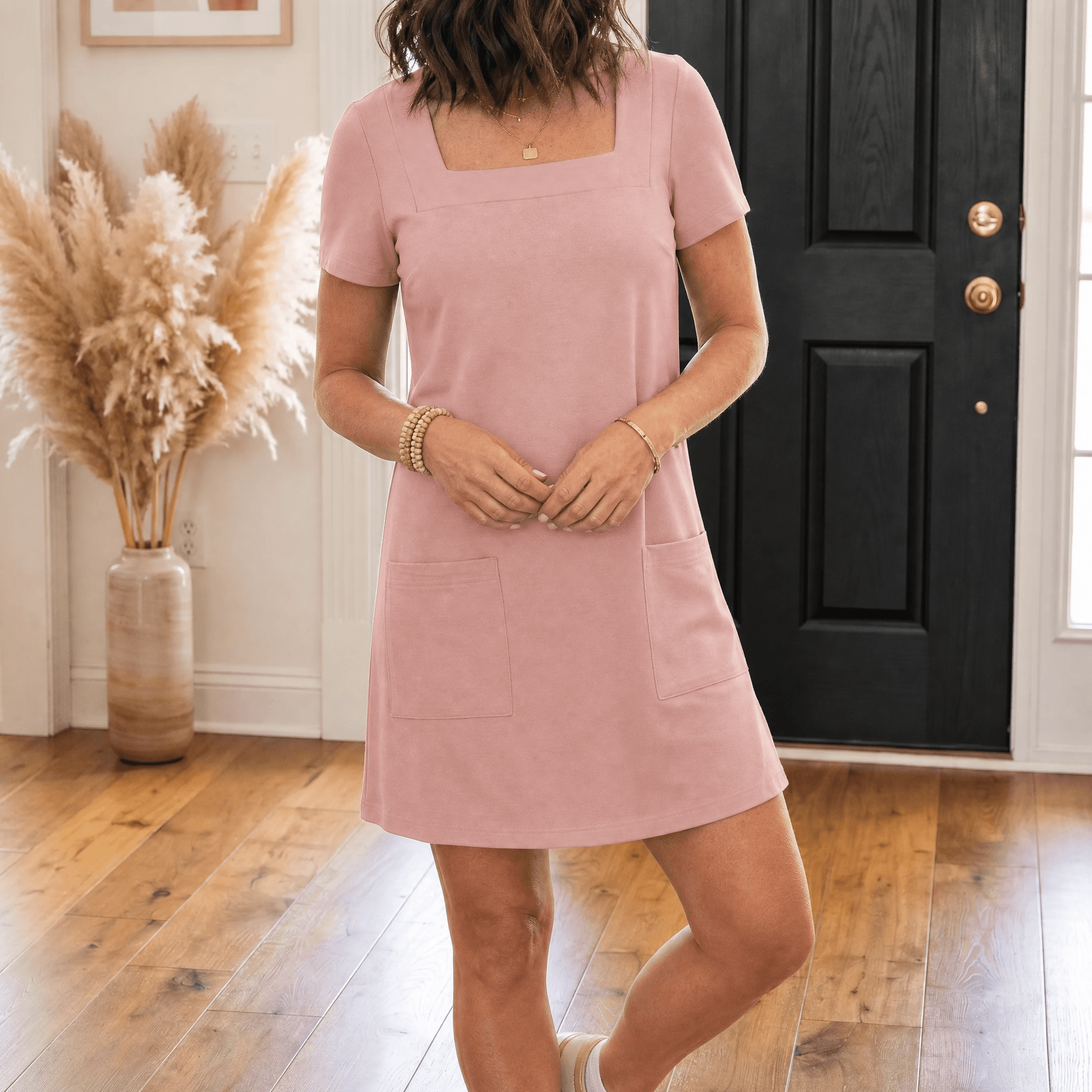 Soliva – Women's Soft Square-Neck Pocket Dress