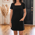 Soliva – Women's Soft Square-Neck Pocket Dress