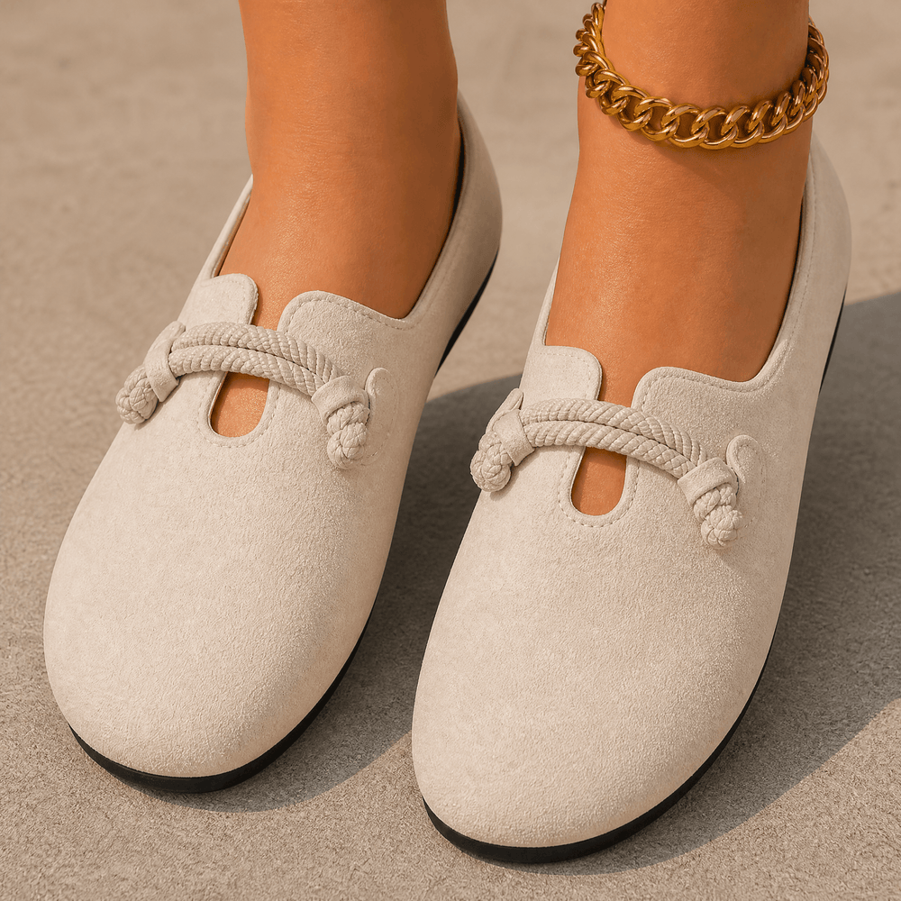 Sollea – Soft Suede Slip-On Flats with Rope Bow