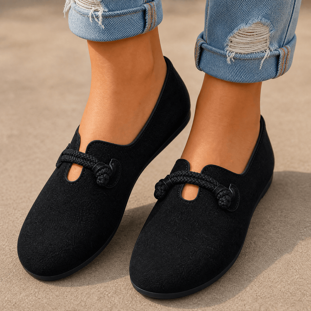 Sollea – Soft Suede Slip-On Flats with Rope Bow