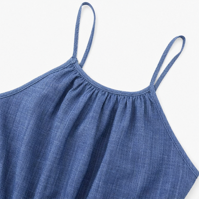 Soraya – Halter Wide-Leg Drawstring Jumpsuit, Summer Denim-Look