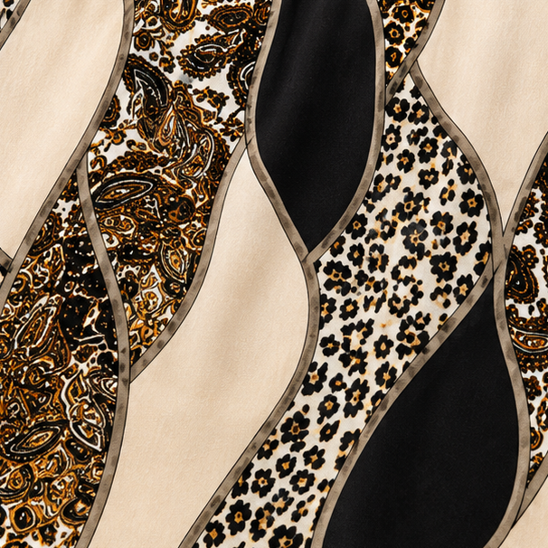 Sorelia – Mixed Print Patchwork Blouse, Leopard & Paisley V Neck