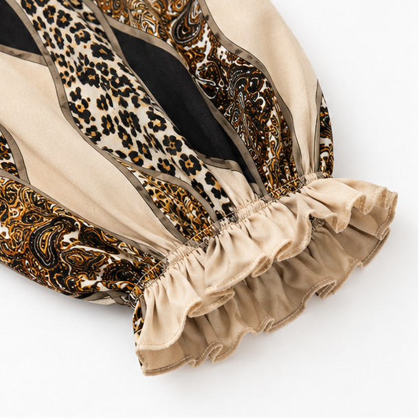 Sorelia – Mixed Print Patchwork Blouse, Leopard & Paisley V Neck