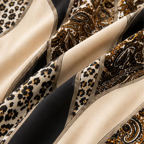 Sorelia – Mixed Print Patchwork Blouse, Leopard & Paisley V Neck