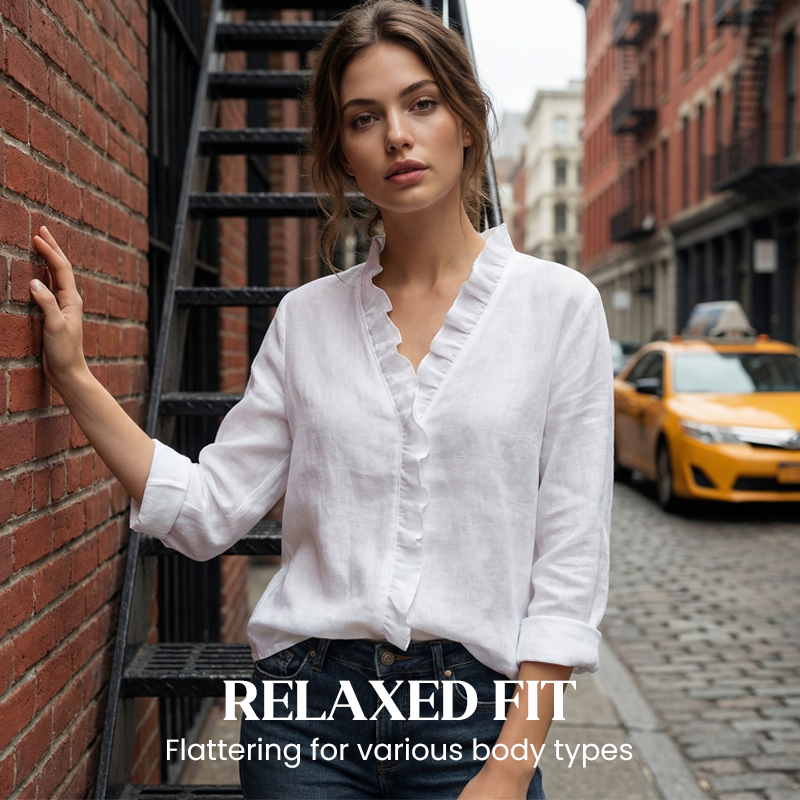 Roselle - Soft Ruffle V-Neck Long Sleeve Blouse