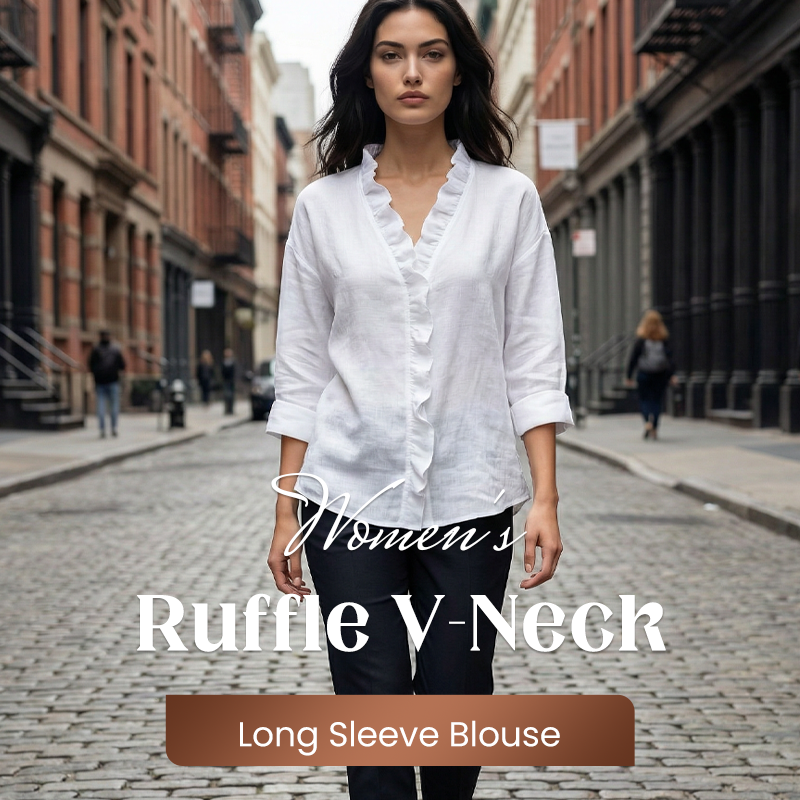 Roselle - Soft Ruffle V-Neck Long Sleeve Blouse