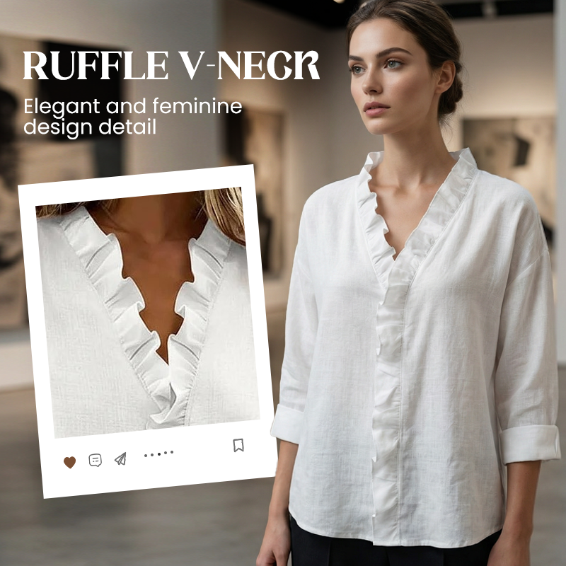 Roselle - Soft Ruffle V-Neck Long Sleeve Blouse