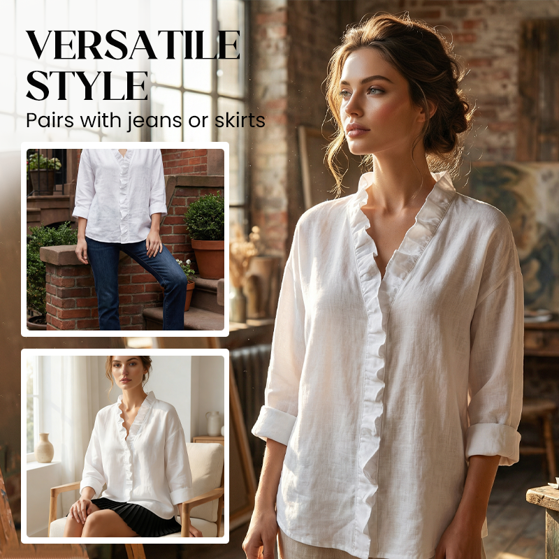 Roselle - Soft Ruffle V-Neck Long Sleeve Blouse