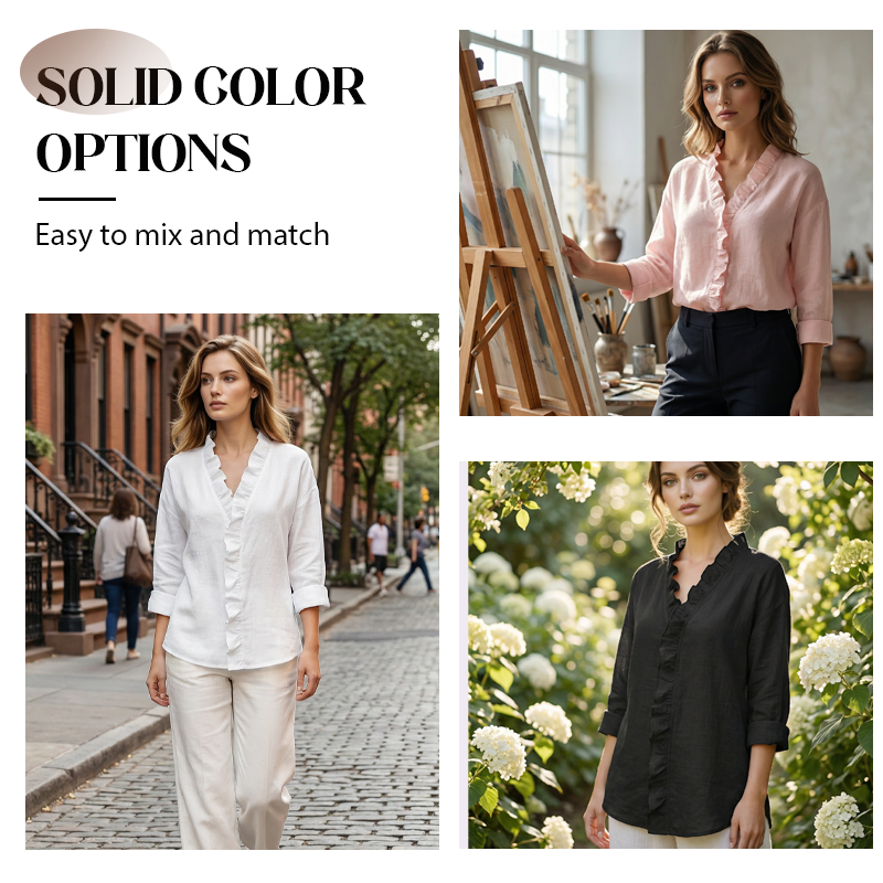 Roselle - Soft Ruffle V-Neck Long Sleeve Blouse