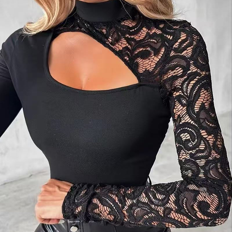 Velesse - Asymmetrical Lace Sleeve Top