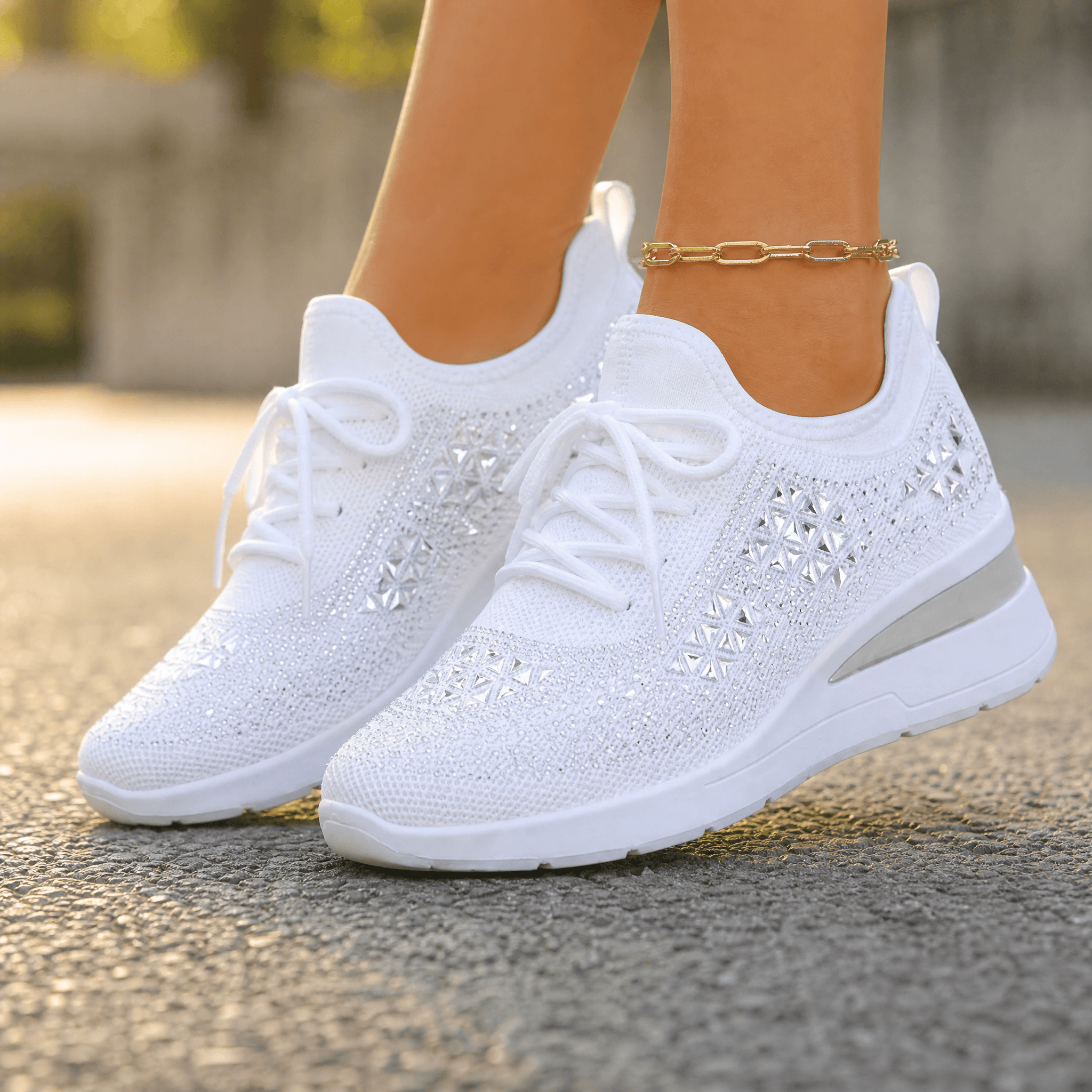 Stellara – Women’s Rhinestone Wedge Sneakers