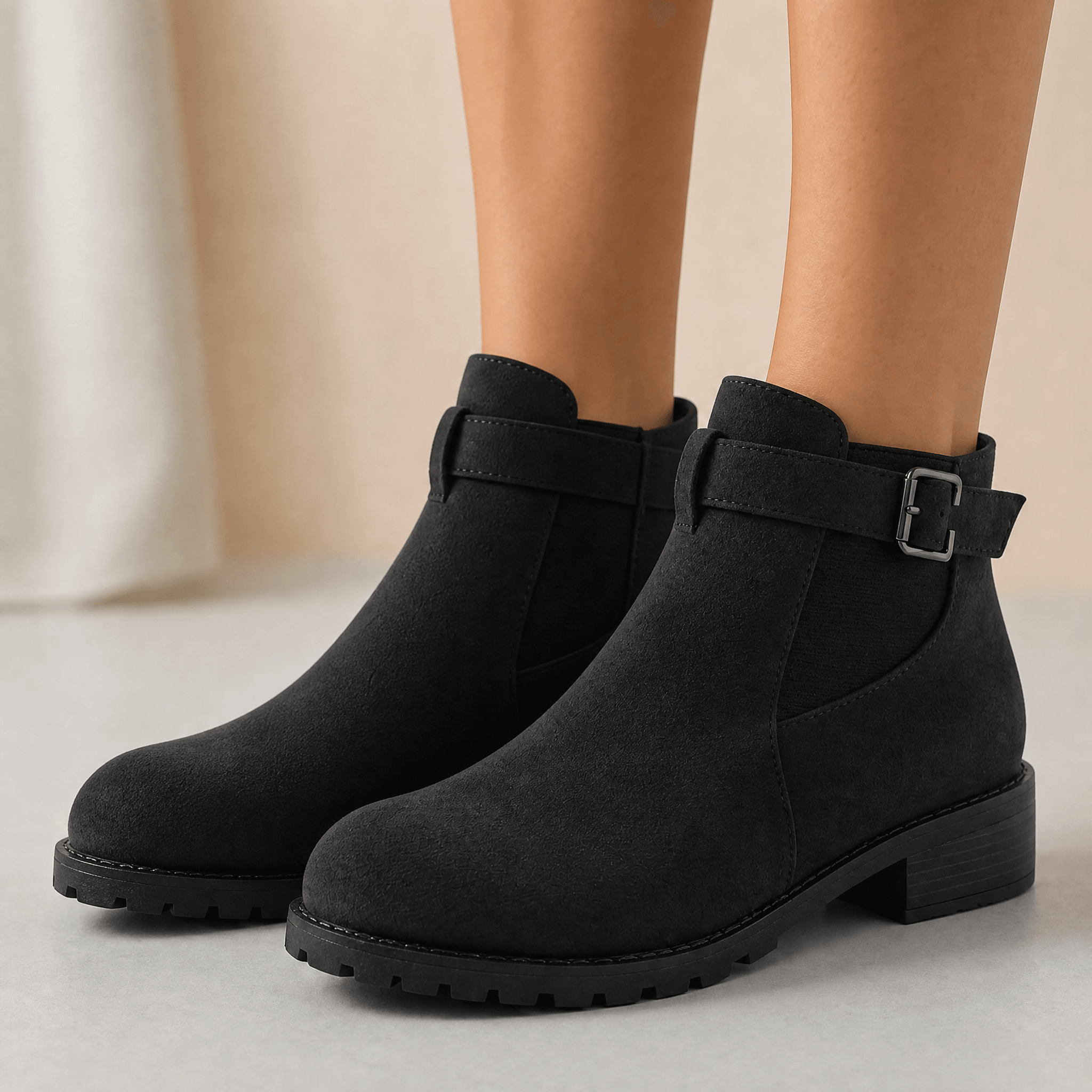 Stridella – Women's Suede-Look Buckle Ankle Booties