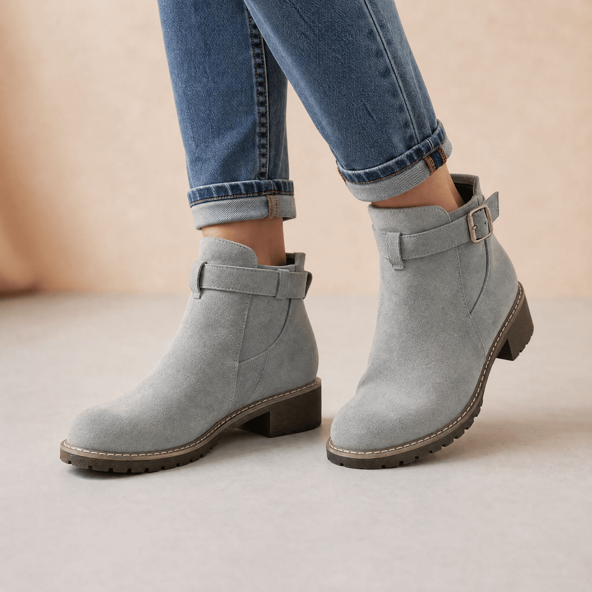 Stridella – Women's Suede-Look Buckle Ankle Booties