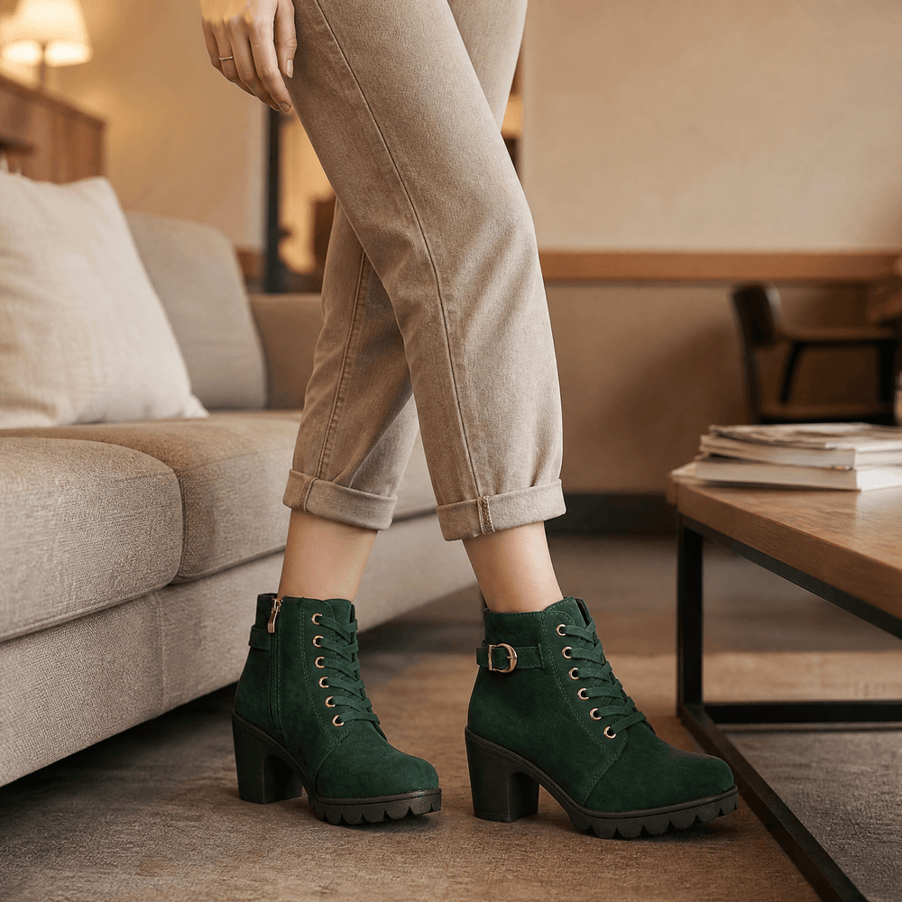 Strovia - Chunky Heel Ankle Boots with Fur Lining