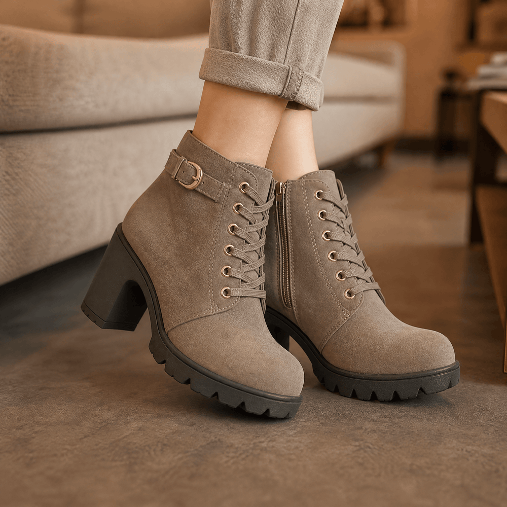 Strovia - Chunky Heel Ankle Boots with Fur Lining