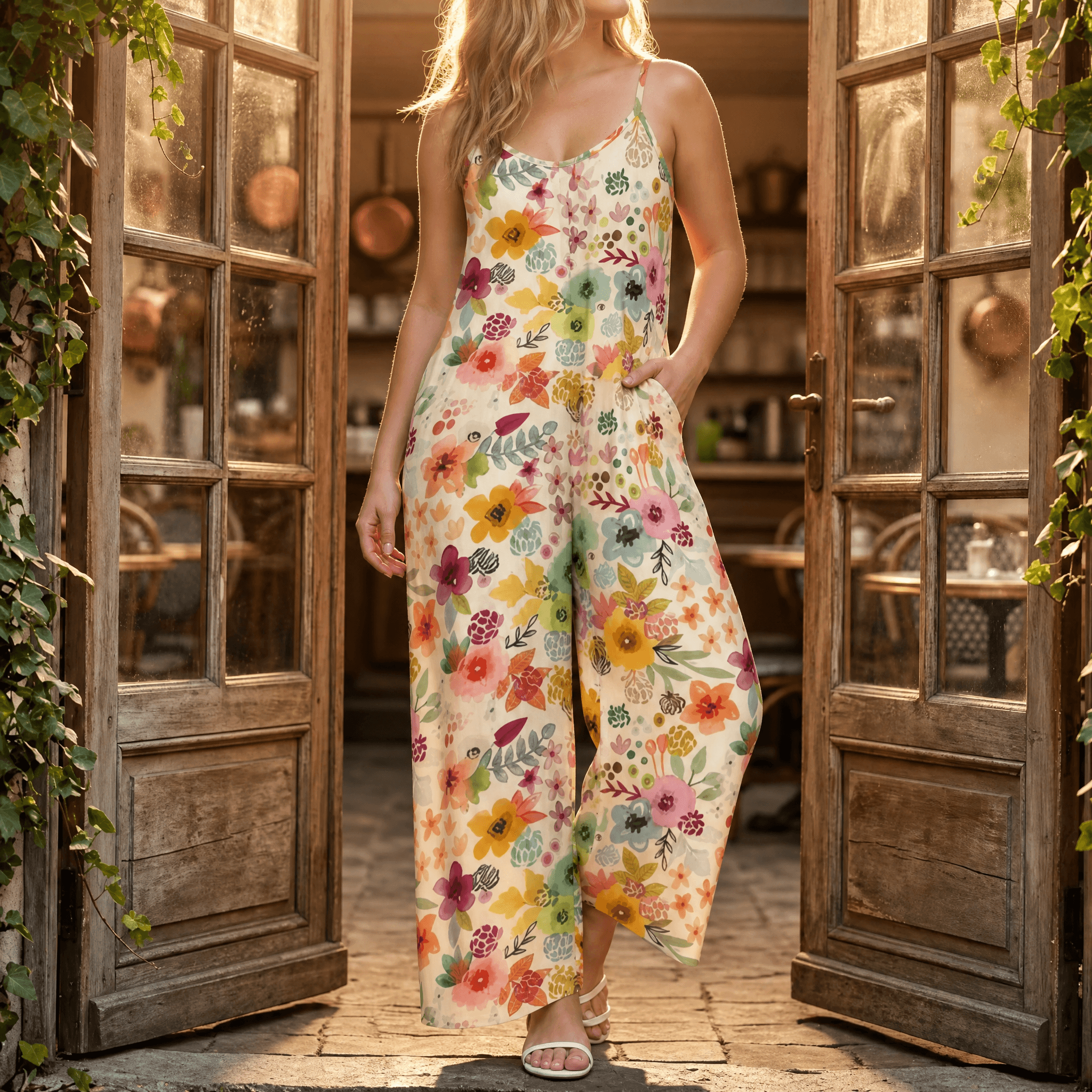 Sunara – Women's Floral Wide-Leg Plus-Size Jumpsuit