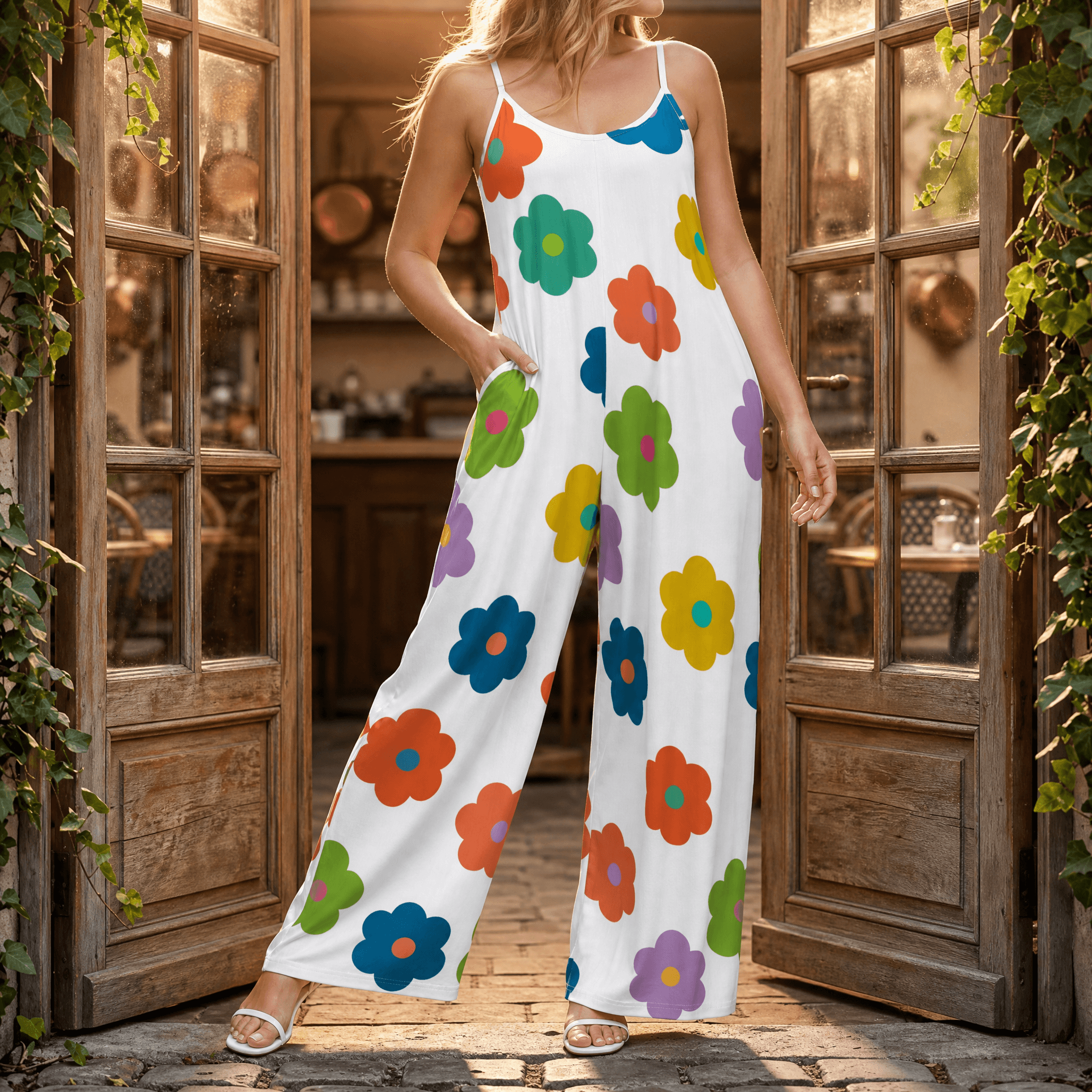 Sunara – Women's Floral Wide-Leg Plus-Size Jumpsuit