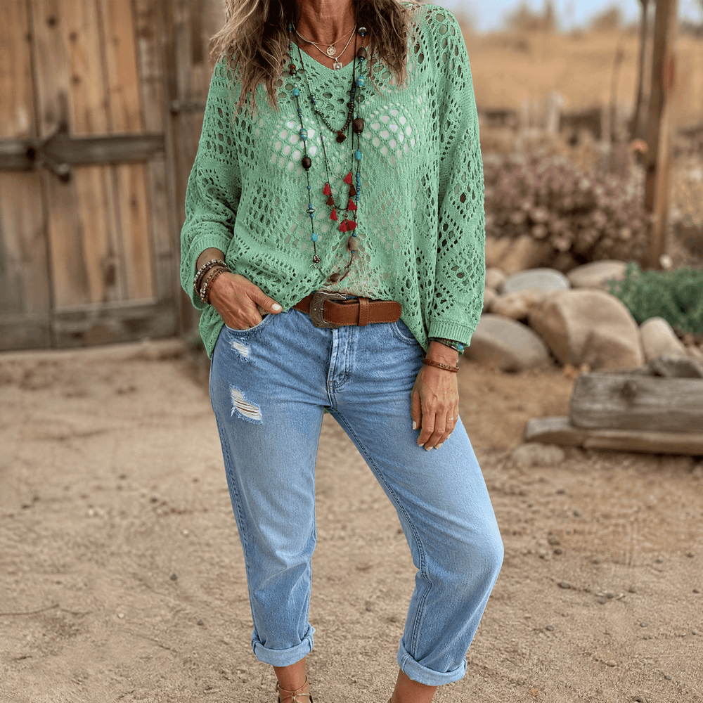 Sunfara – Women's Bohemian Crochet V-Neck Top