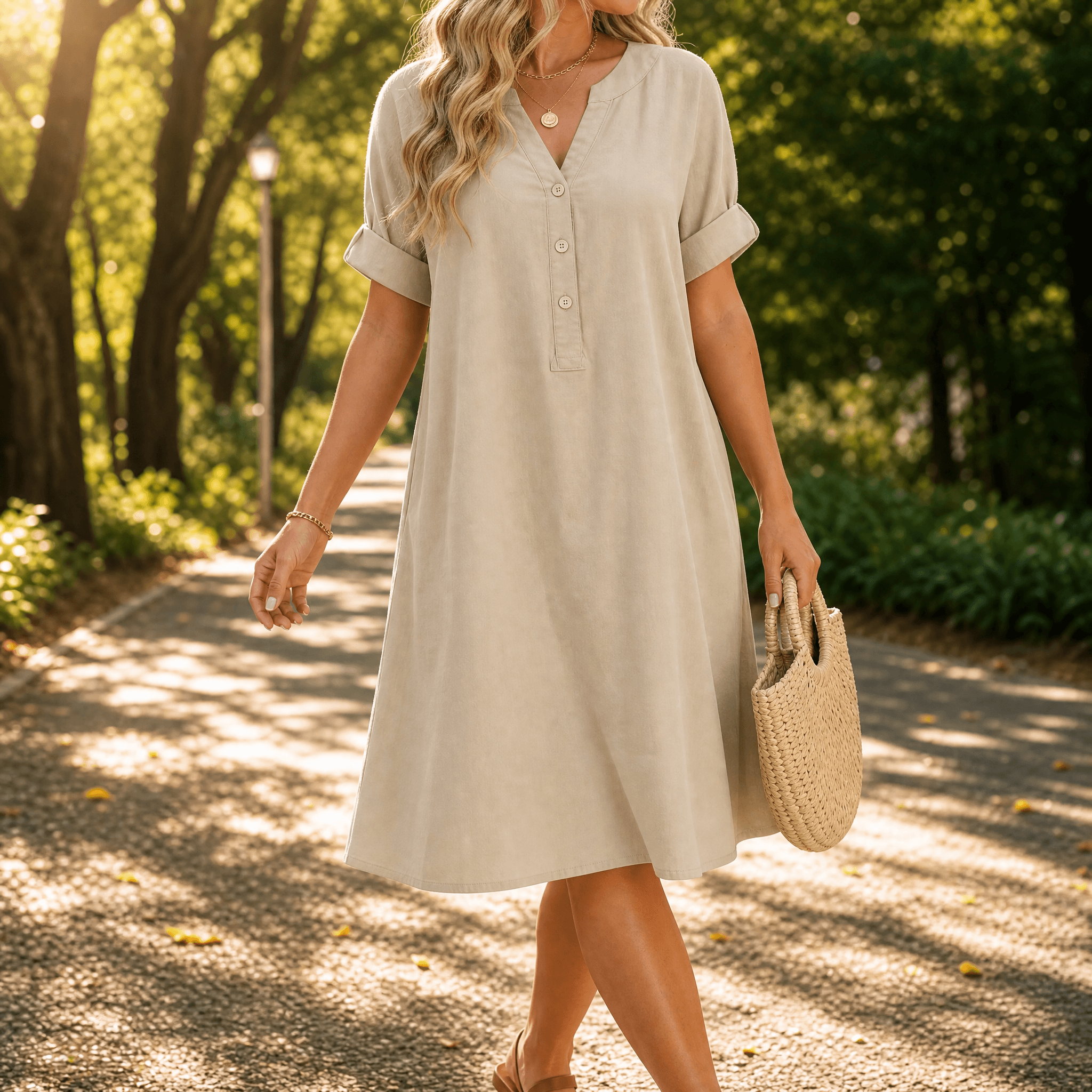 Sunhara – Women's Breezy V-Neck Boho Sundress with Pockets