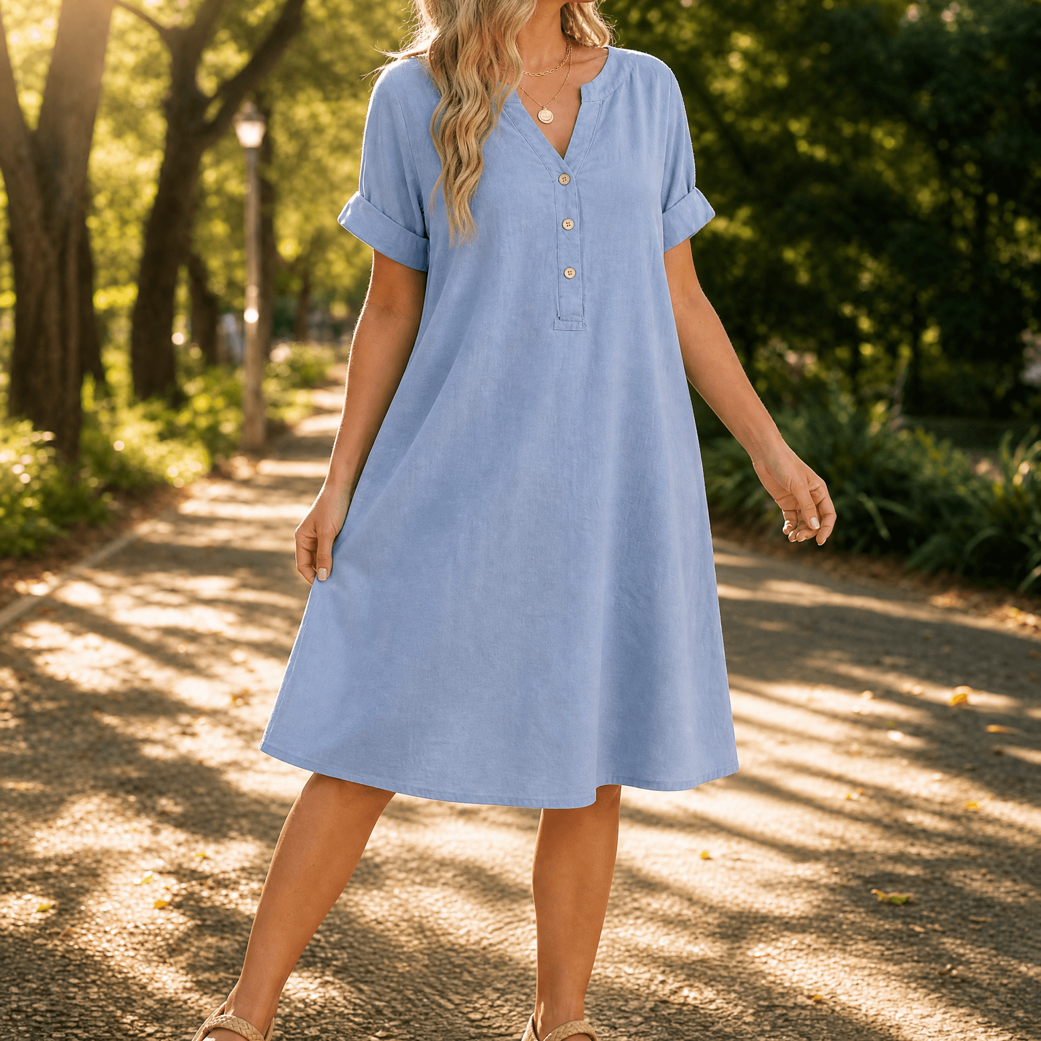 Sunhara – Women's Breezy V-Neck Boho Sundress with Pockets