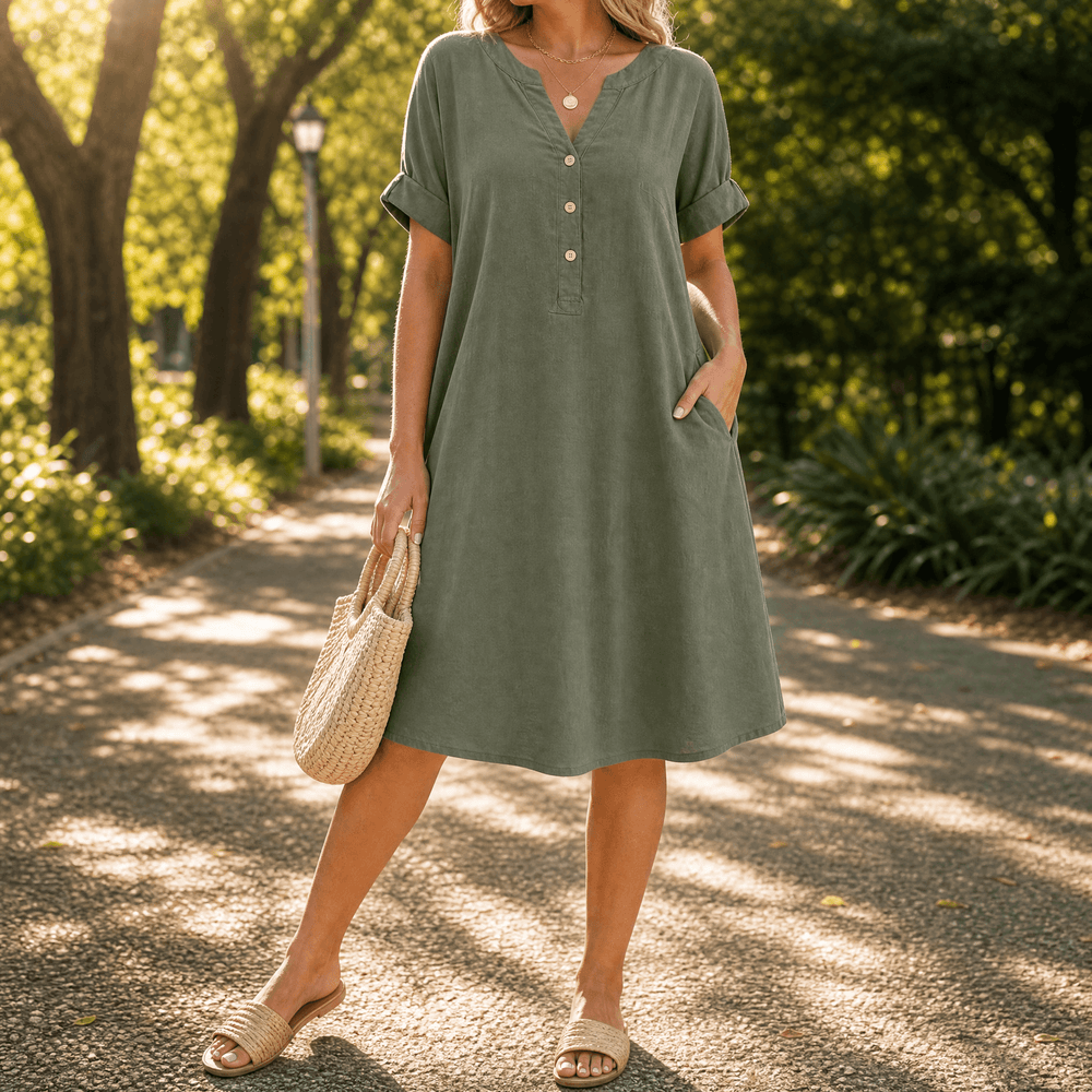 Sunhara – Women's Breezy V-Neck Boho Sundress with Pockets