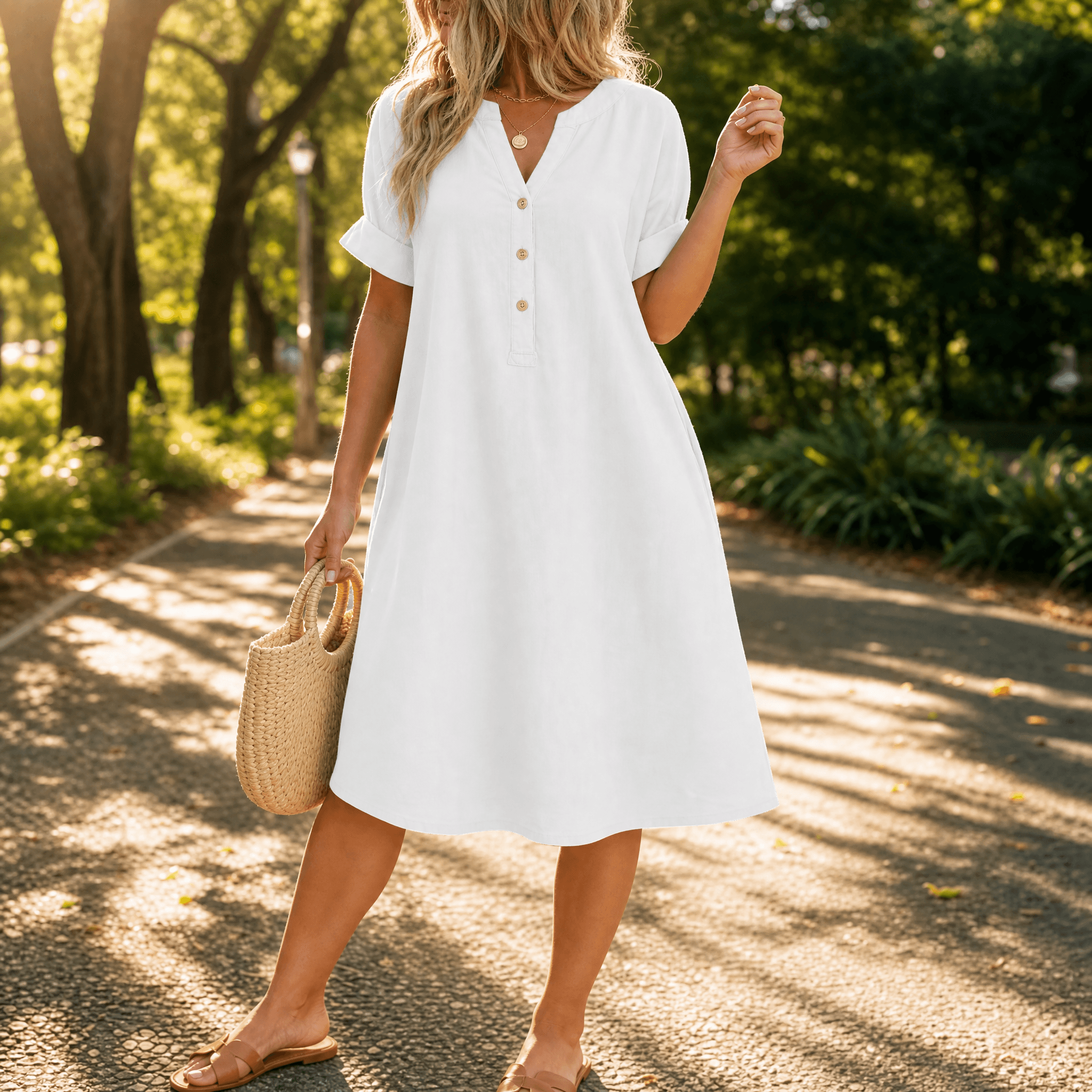 Sunhara – Women's Breezy V-Neck Boho Sundress with Pockets