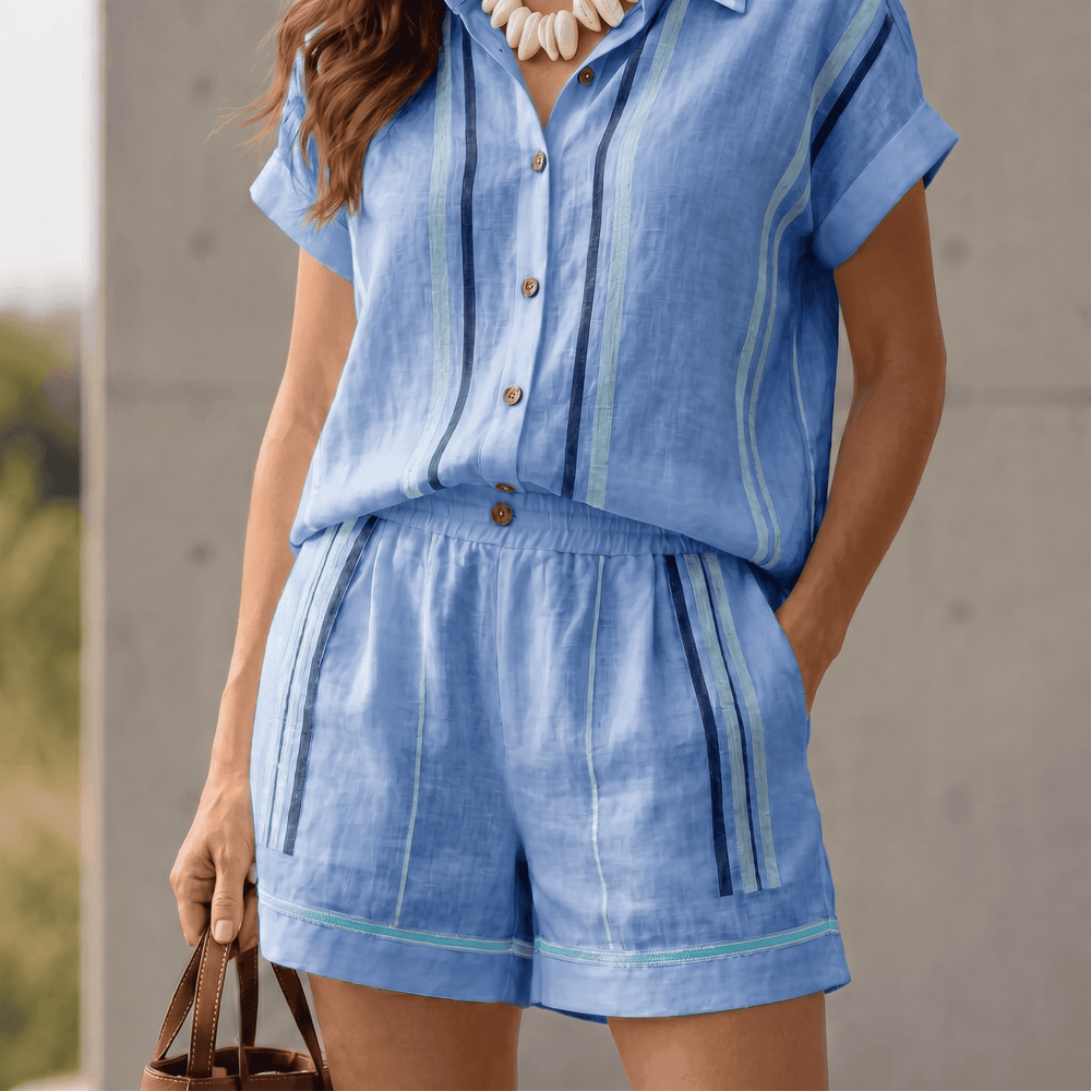 Tara – Women's Coastal Striped Shirt and Shorts Set