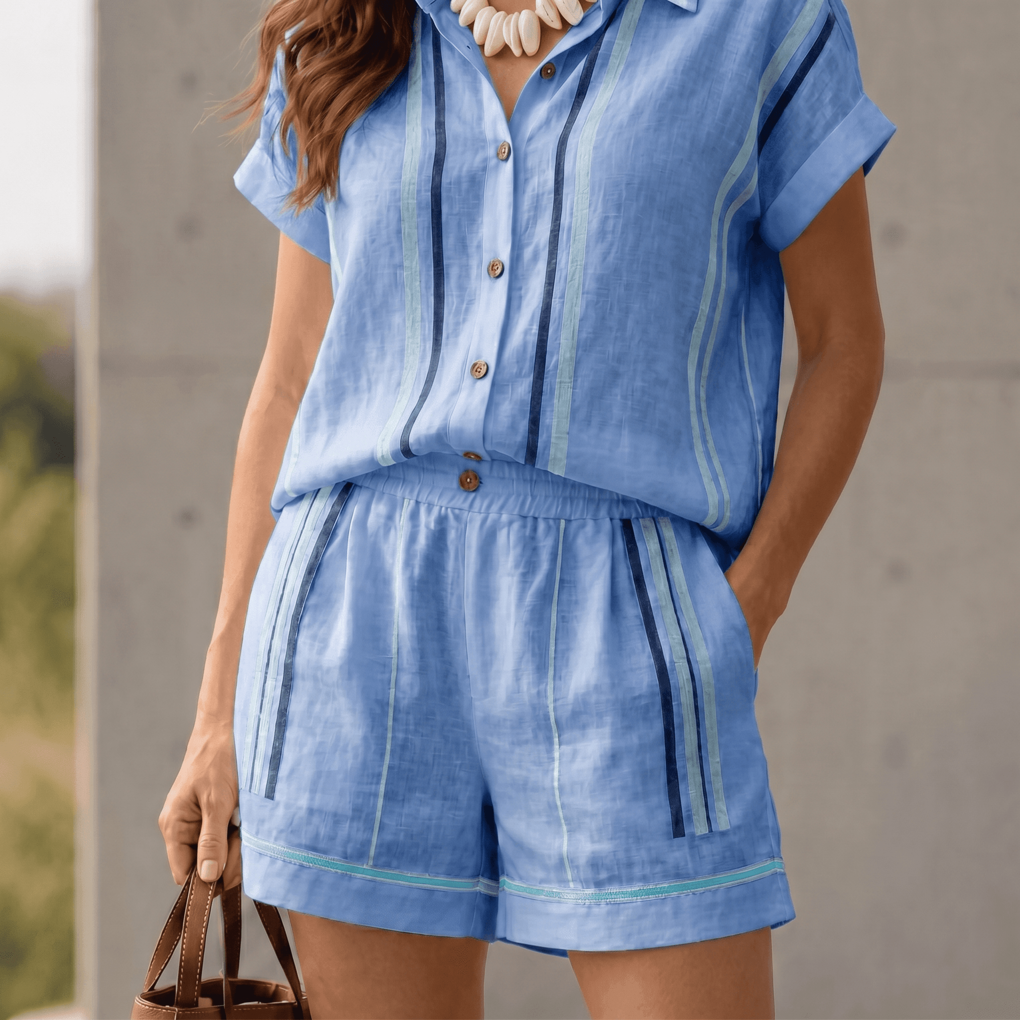 Tara – Women's Coastal Striped Shirt and Shorts Set