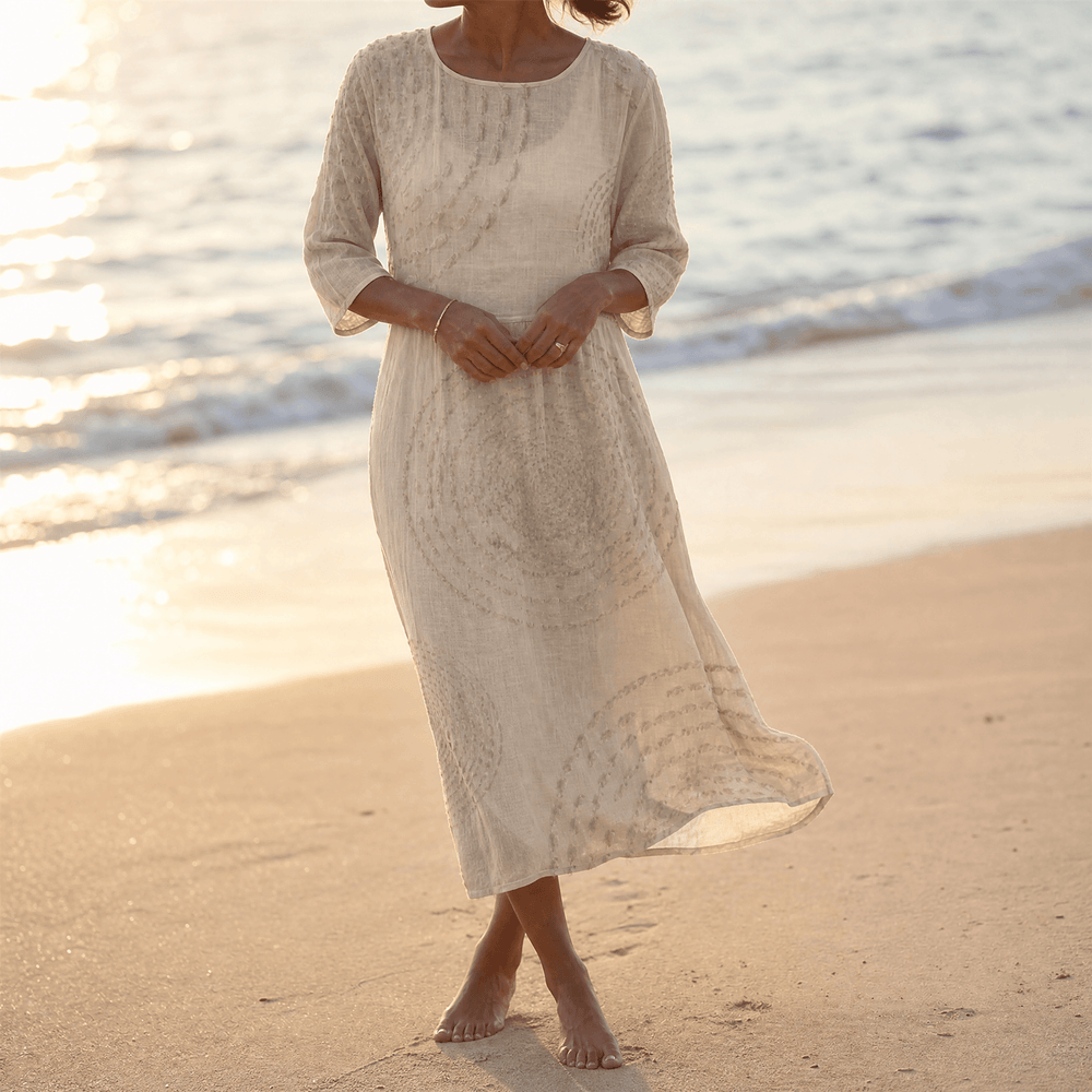 Tessara – Embossed Texture Midi Dress for Women
