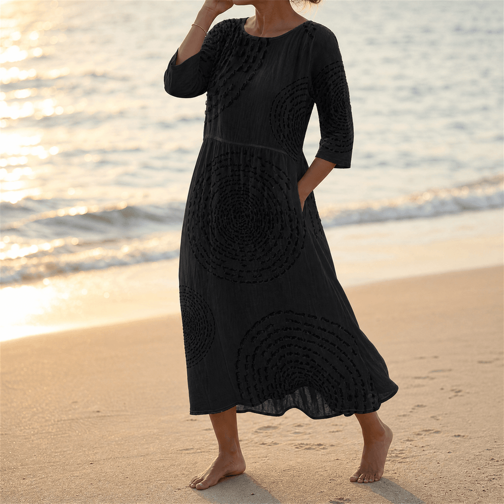 Tessara – Embossed Texture Midi Dress for Women