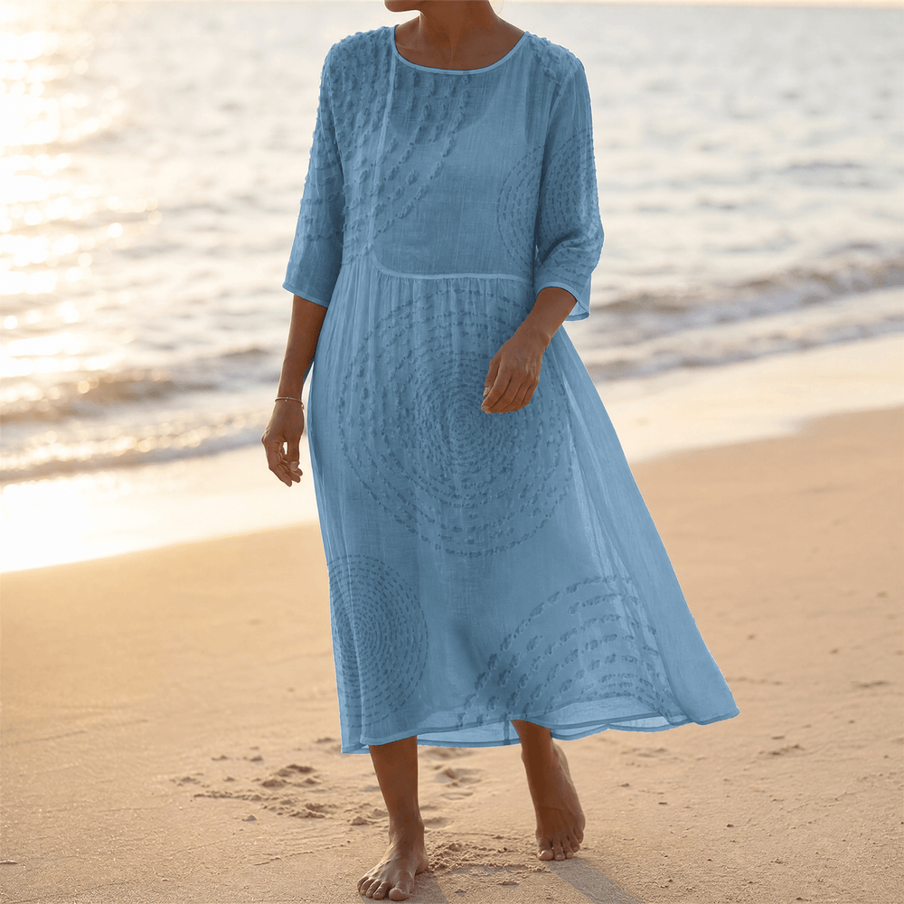 Tessara – Embossed Texture Midi Dress for Women