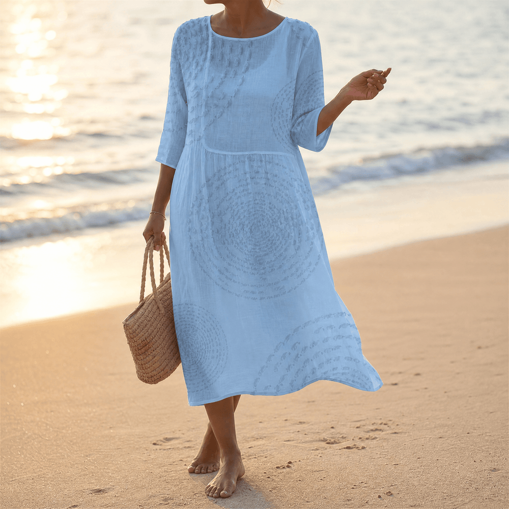 Tessara – Embossed Texture Midi Dress for Women