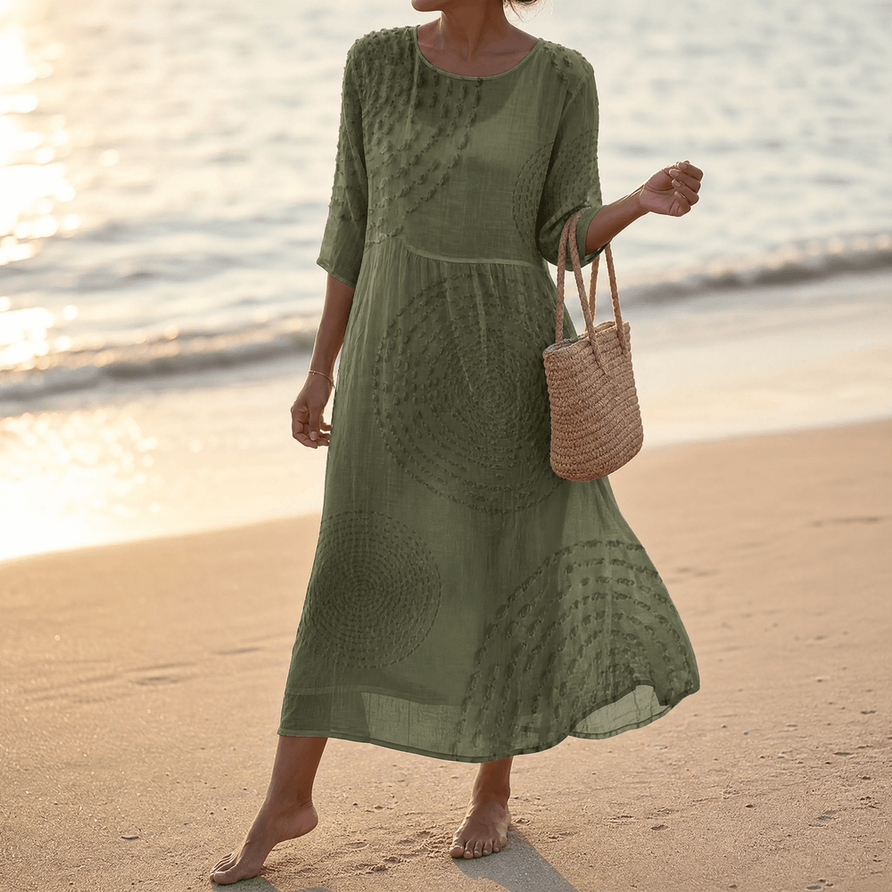 Tessara – Embossed Texture Midi Dress for Women